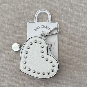 White Heart Bag Charm Coin Purse with Silver Studs